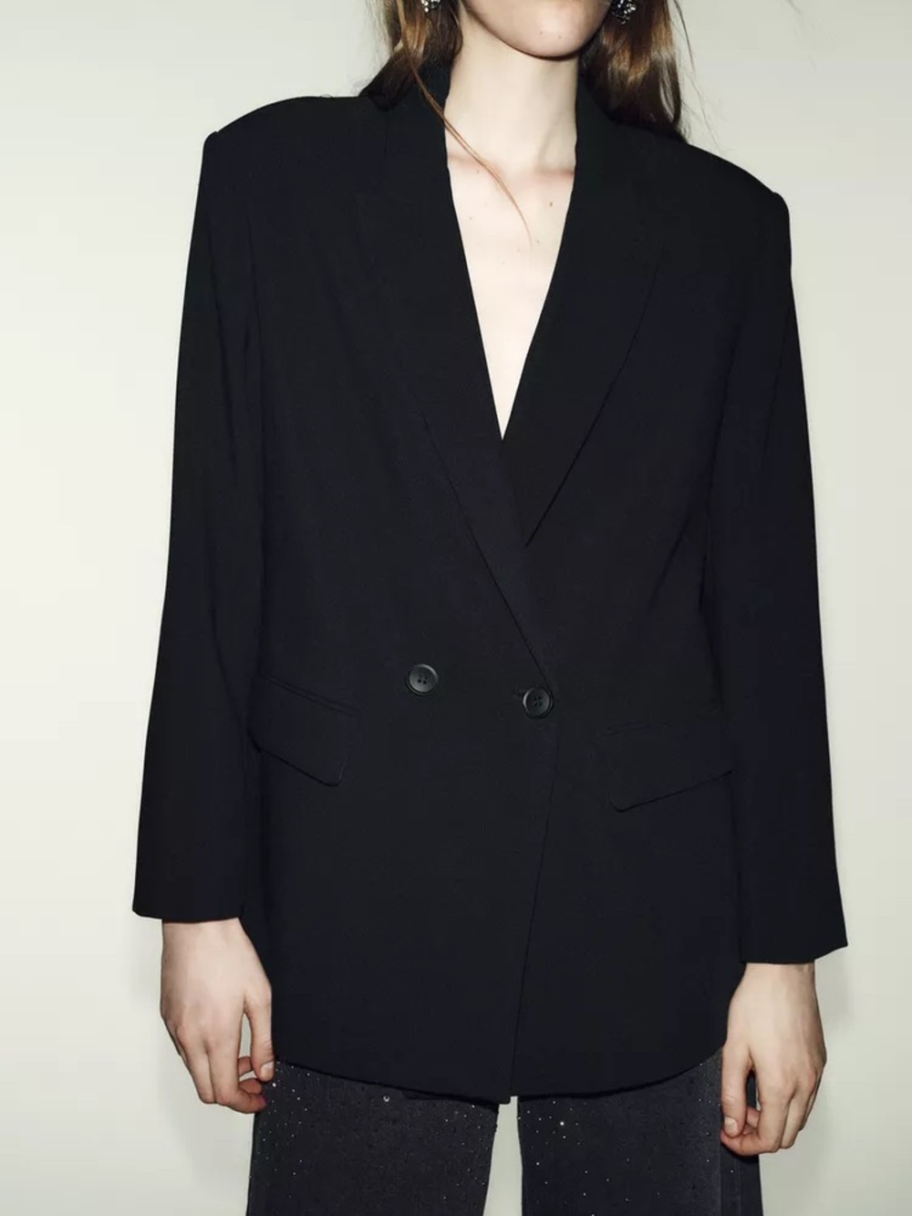 Zara Oversized Double-Breasted Blazer - Black - Picture 2 of 6